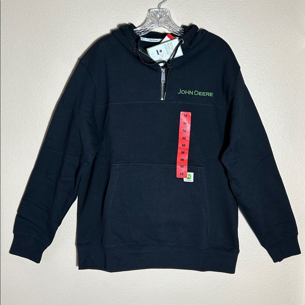 NEW John Deere Black Men's 1/4 Zip Hoodie - Picture 6 of 8